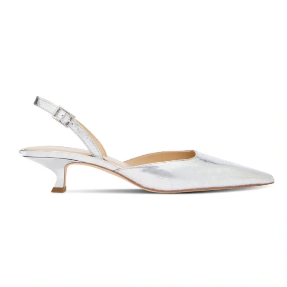 MICHAEL Michael Kors Luna Kitten Sling Pumps High Women's Heels Silver - Picture 2 of 3